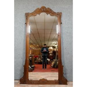 Monumental Miroir Louis XV Rocaille En Noyer Massif Vers 1880 / Haut 250cm 