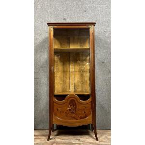 After Majorelle: Art Nouveau Iris Display Case In Marquetry, Late 19th Century