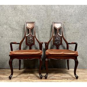 Pair Of Napoleon III Period Mahogany Armchairs Circa 1850