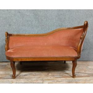 Empire Style Bench/recamier With Swan Necks In Solid Cherry Wood Circa 1900