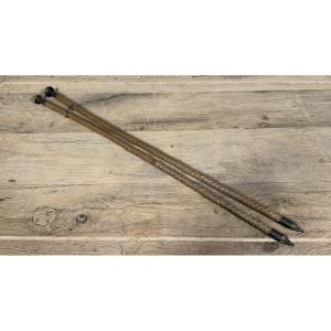 Folk Art: Two Carved Wooden Canes Or Walking Sticks 