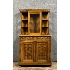 Renaissance Style Silver Cabinet Library In Carved Walnut 