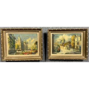 André Franchet (1896-1961) : 2 Tableaux Huiles Sur Toile Vues De Paris Vers 1940