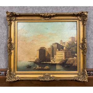 Italian School Painting From The 19th Century Around 1800: Oil On Canvas Animated Port View