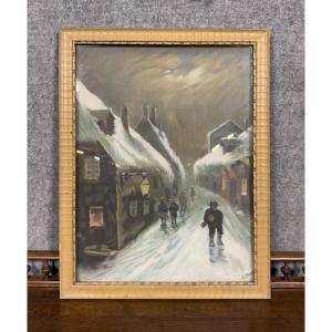 G.boizot: French School Painting "winter Night" Dated 1928