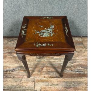 China 20th Century: Mahogany And Burl Stool Circa 1950