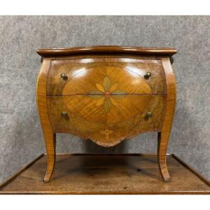 Louis XV Style Curved Master's Chest Of Drawers In Marquetry Circa 1880