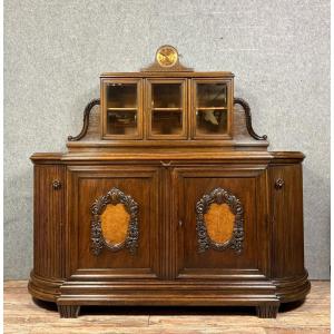 Art Nouveau Clock Sideboard In Oak And Burl Circa 1900