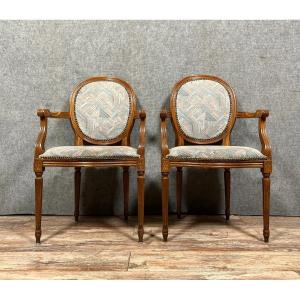 Pair Of Louis XVI Armchairs With Medallion Backs Circa 1940