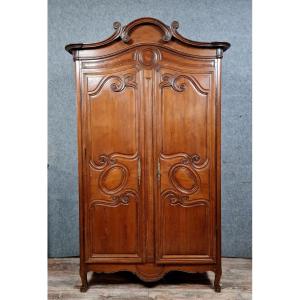 Louis XV Period Cauchoise Cabinet With Gendarme Hat In Solid Pine Circa 1750