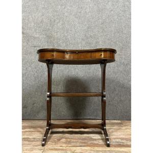 Kidney-shaped Ceremonial Table With Louis XVI Style Fan-shaped Marquetry Top