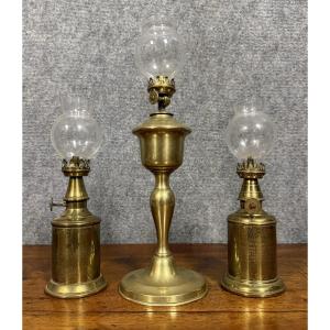 3 19th Century Signed Lights: 2 Pigeon Lamps And A Kerosene Lamp