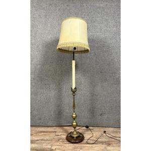 Gilded Bronze Candlestick Mounted As A Lamp (electrified To Standards)