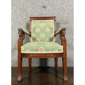 Empire/consulate Child's Armchair With Sphinxes In Mahogany (20th Century)