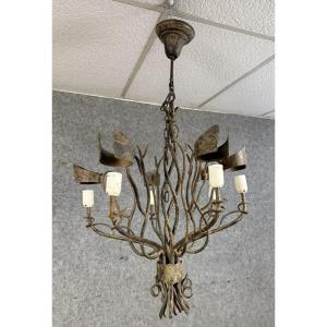 Vintage Iron Chandelier With Rust Patina 