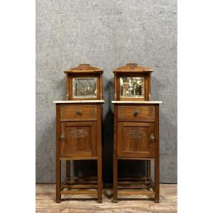 Pair Of Art Nouveau Pediment Bedside Tables 