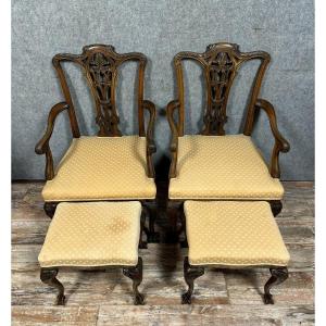 Pair Of English Armchairs With Mahogany Footrests 