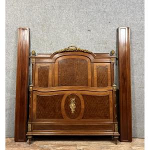 Louis XVI Style Parisian Center Bed In Marquetry And Gilded Bronzes 