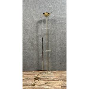 Italian Work From The 1980s: Halogen Floor Lamp With Shaft And Base In Altuglas