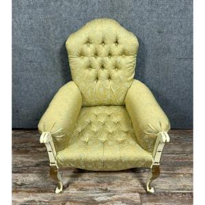 Grand Fauteuil Venitien De Style Louis XV En Bois Laqué Et Doré