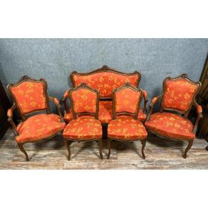 Louis XV Rocaille Style Living Room In Carved Walnut 