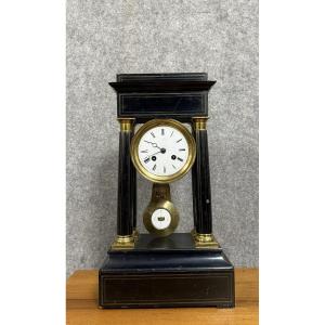 Empire Style Portico Clock In Blackened Wood And Gilded Bronze 