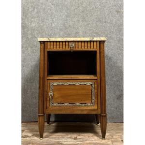 Art Deco Period Bedside Table Or Nightstand In Walnut And Chiseled Bronze 