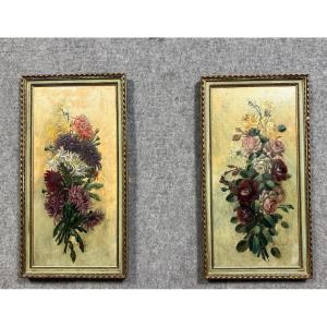 Krugler: Pair Of Oils On Canvas / Still Lifes With Flowers 