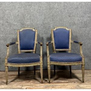 Paire De Fauteuils époque Louis XVI En Bois Laqué