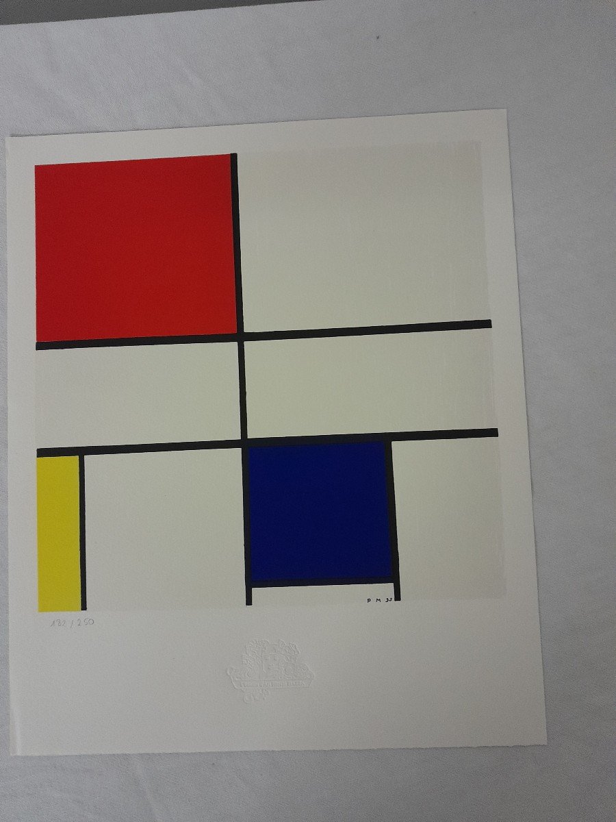 Lithographie-piet Mondrian (1872-1944), Numéro 182/250 Avec Certificat d'Authenticité -photo-4