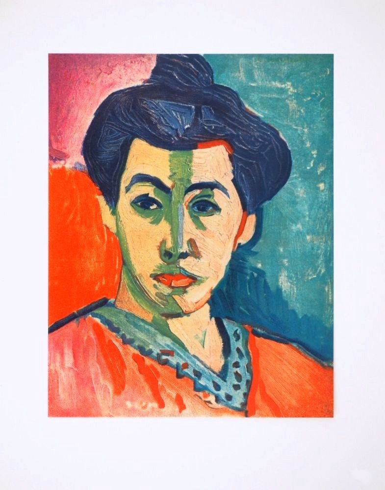 Lithographie-henri Matisse (d'après)-portrait à La Raie Verte