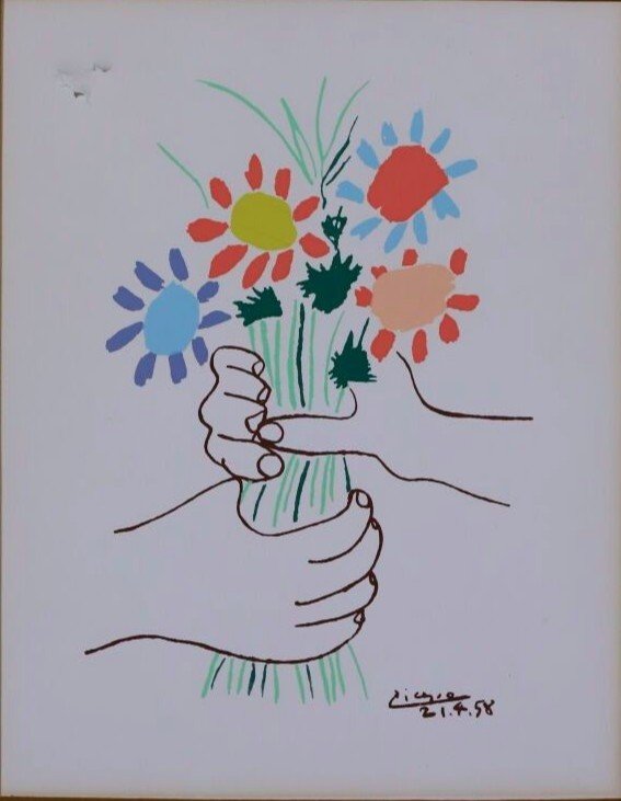 Lithograph-picasso-(after)-flowers In Hands-photo-2