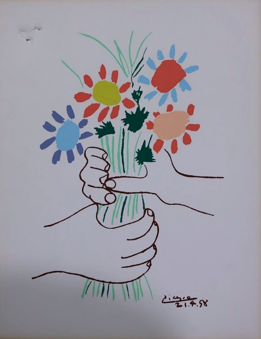 Lithograph-picasso-(after)-flowers In Hands