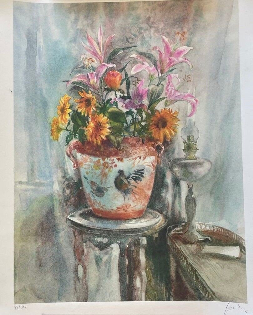 Le Bouquet-lithographie Par Jean Louis Morelle XXème 