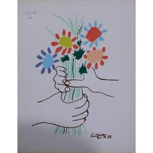 Lithograph-picasso-(after)-flowers In Hands