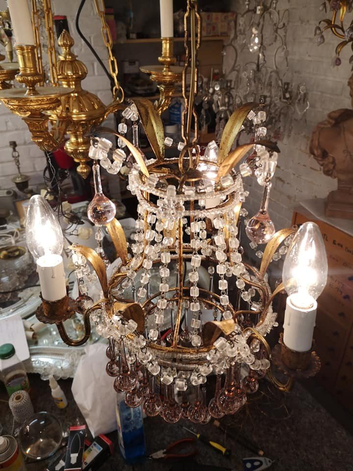 Small Italian Lighting Of The Romantic Baroque Type Around 1950...-photo-4