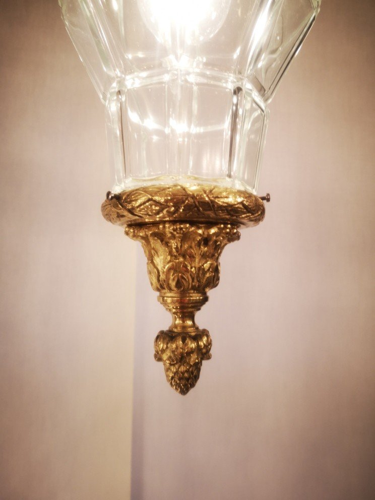 Louis XV Style Hall Lantern In Gilt Bronze And Crystal Globe Circa 1920...-photo-3