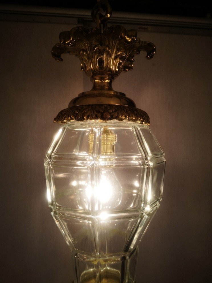 Louis XV Style Hall Lantern In Gilt Bronze And Crystal Globe Circa 1920...-photo-4