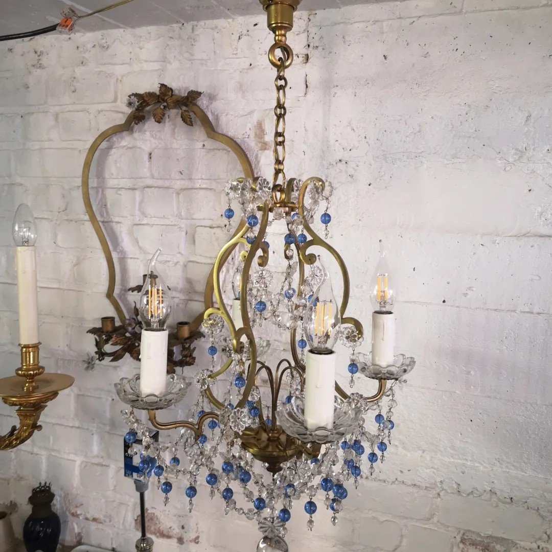 French Romantic Baroque Cage Chandelier Circa 1960-photo-1