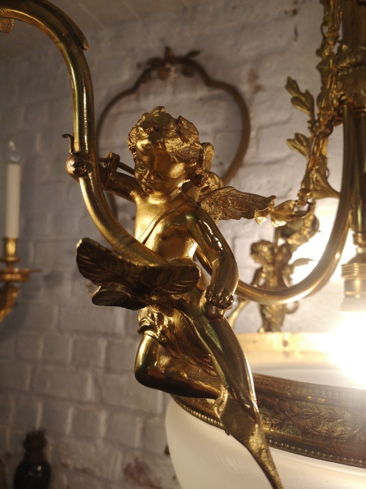 Louis XV Style Chandelier In Gilt Bronze And Cherubs Circa 1900-photo-2