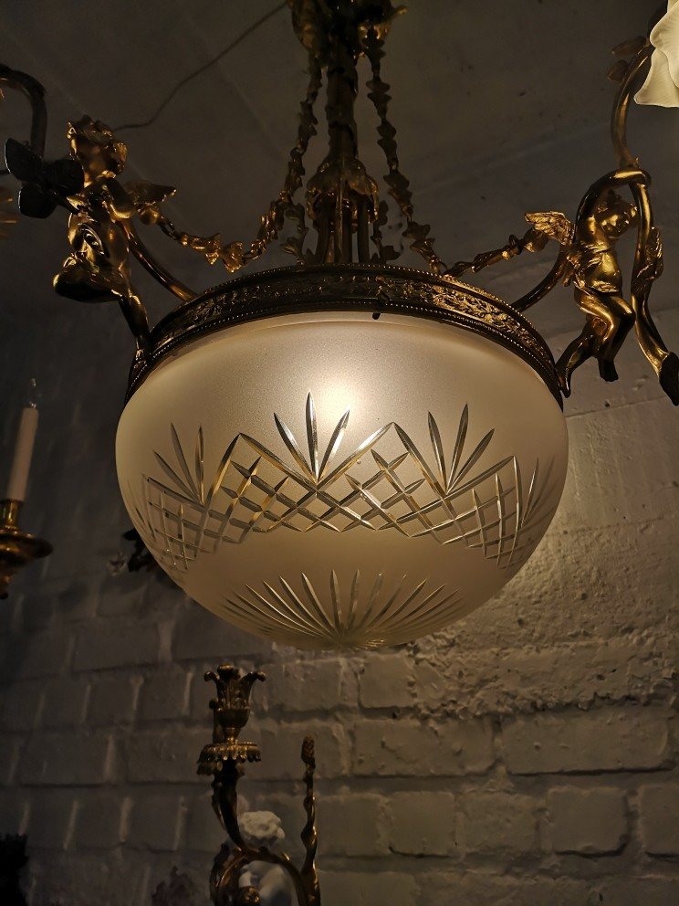 Louis XV Style Chandelier In Gilt Bronze And Cherubs Circa 1900-photo-3