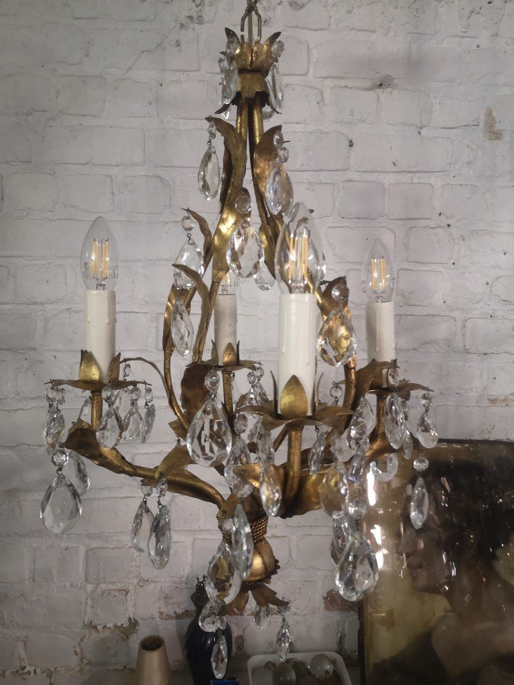 Italian Romantic Baroque Chandelier With Plant Decor And Tassels Circa 1960...-photo-3