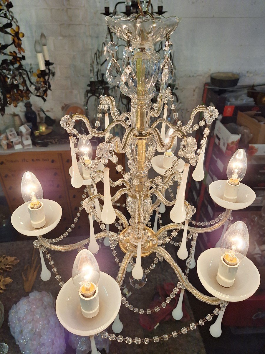 Lustre En Opaline Blanche De Type Baroque Romantique Vers 1960-photo-2