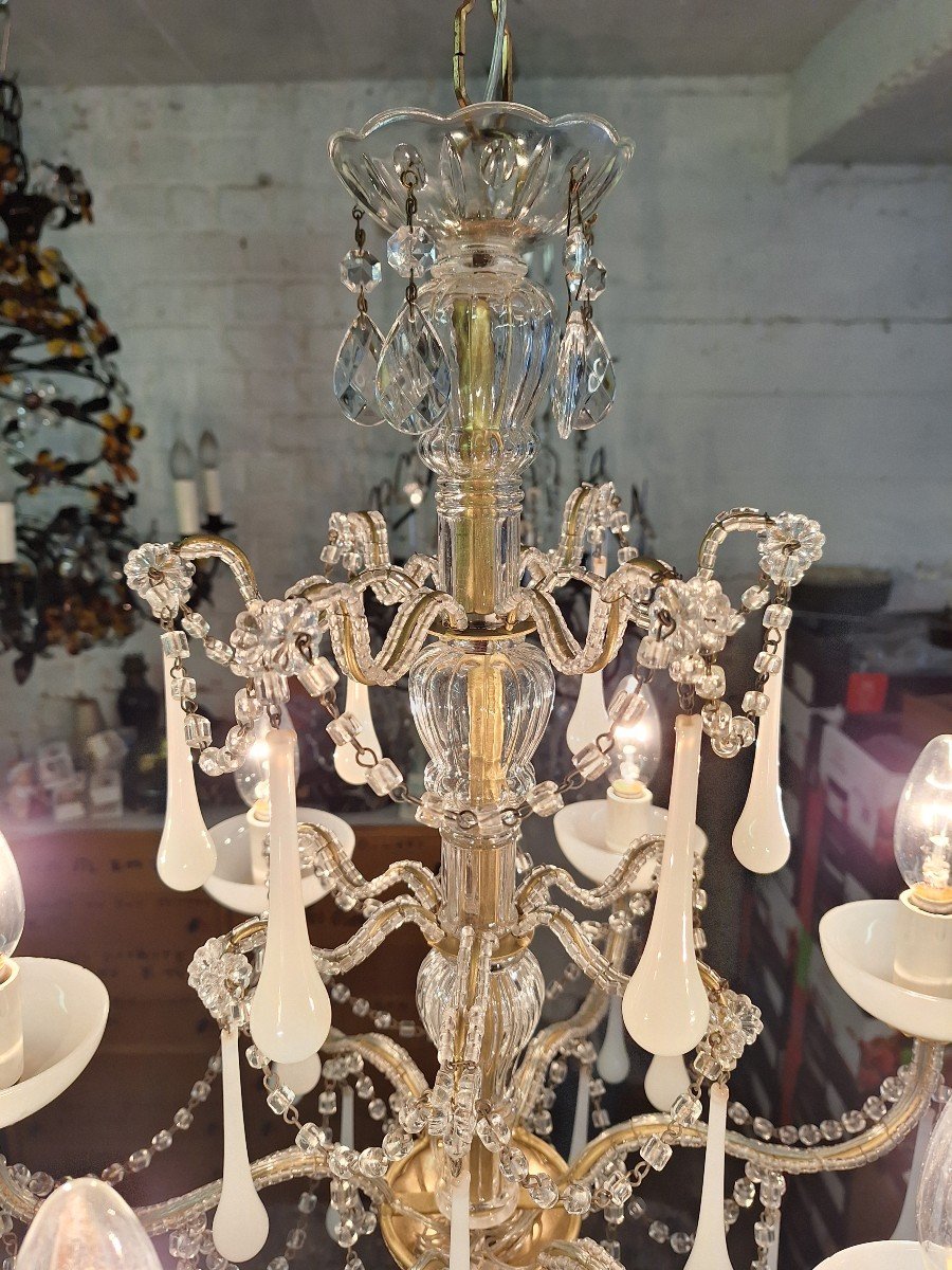 Lustre En Opaline Blanche De Type Baroque Romantique Vers 1960-photo-4