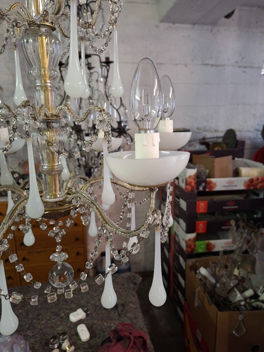 Romantic Baroque Style White Opaline Chandelier Circa 1960-photo-4