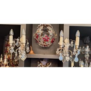 Pair Of Louis XV Style Two-light Sconces With Crystal Tassels 