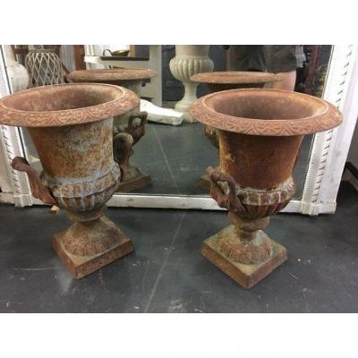 Pair Of Cast Vases In Anses