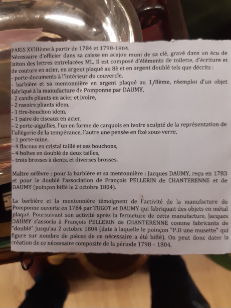 Nécessaire d'Officier Dans Sa Caisse En Acajou De Jacques Daumy Reçu Maître Orfèvre En 1783-photo-2