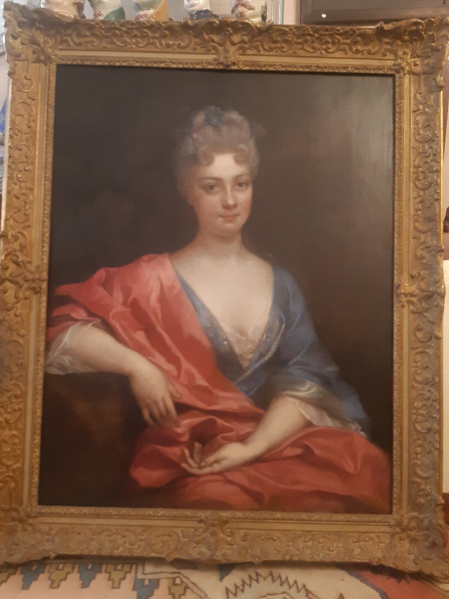 Portrait De Femme à La Robe Bleu dans le goût de Nicolas de Largillierre-photo-3