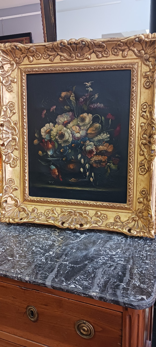 Huile Sur Toile "bouquet De Fleurs" Fin XIXe